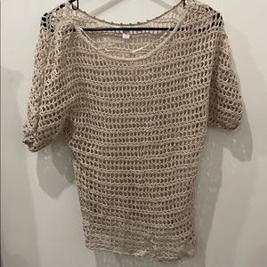 Short sleeve beige open knit